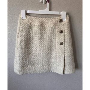 REISS Italian Fabric Ivory Tweed Wool Blend Button Front Mini Skirt Cream Size 0
